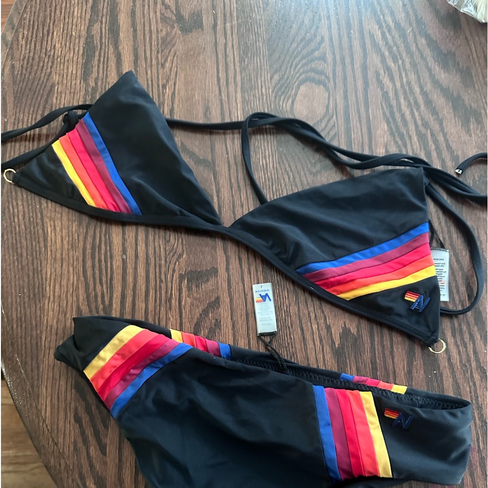 Aviator Nation Black Criss Cross back bikini top xl nwt
